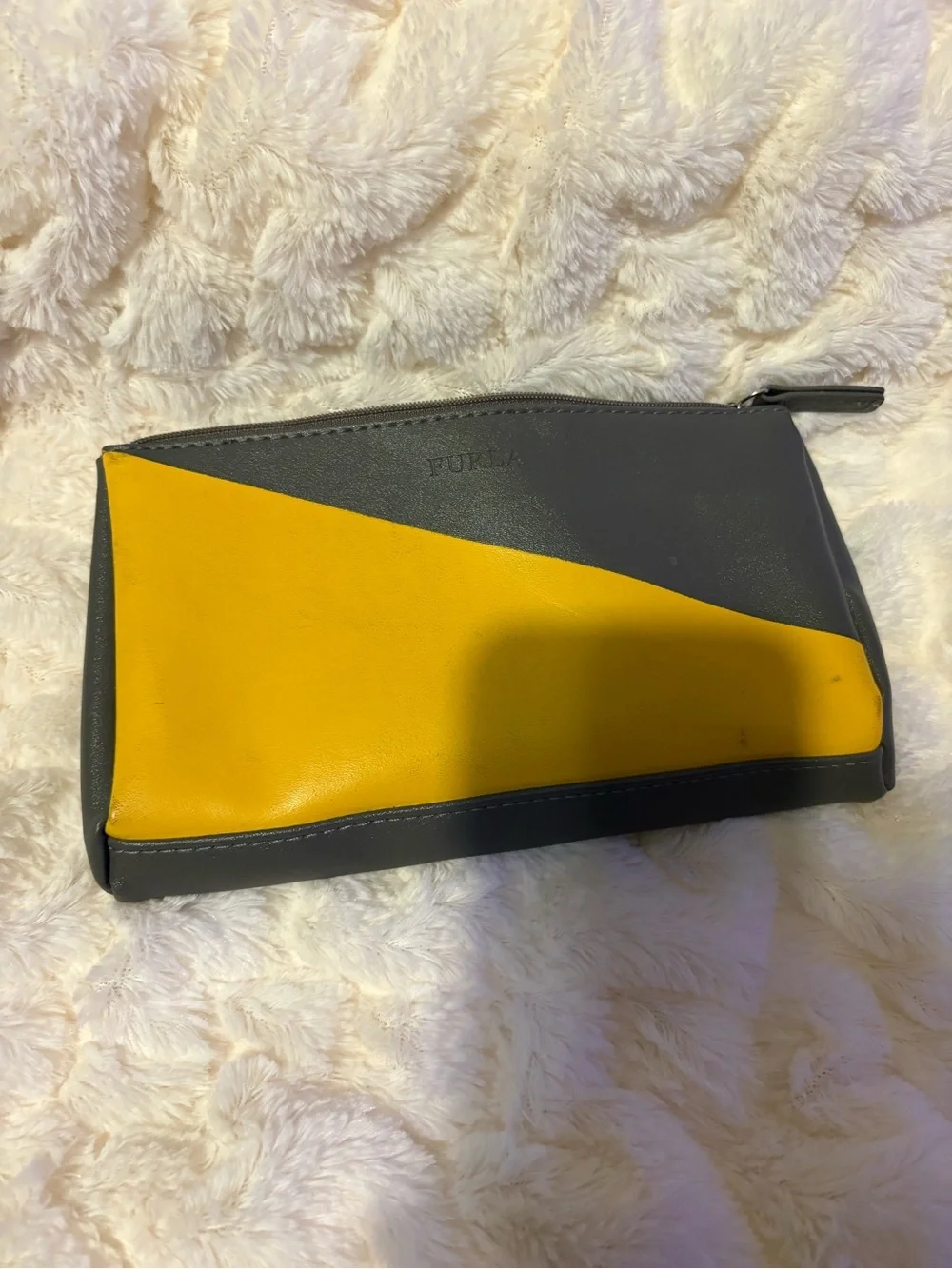 Furla x EVA Air GWP Gray & Mustard CB Cosmetic Travel Pouch COLLECTOR PIECE